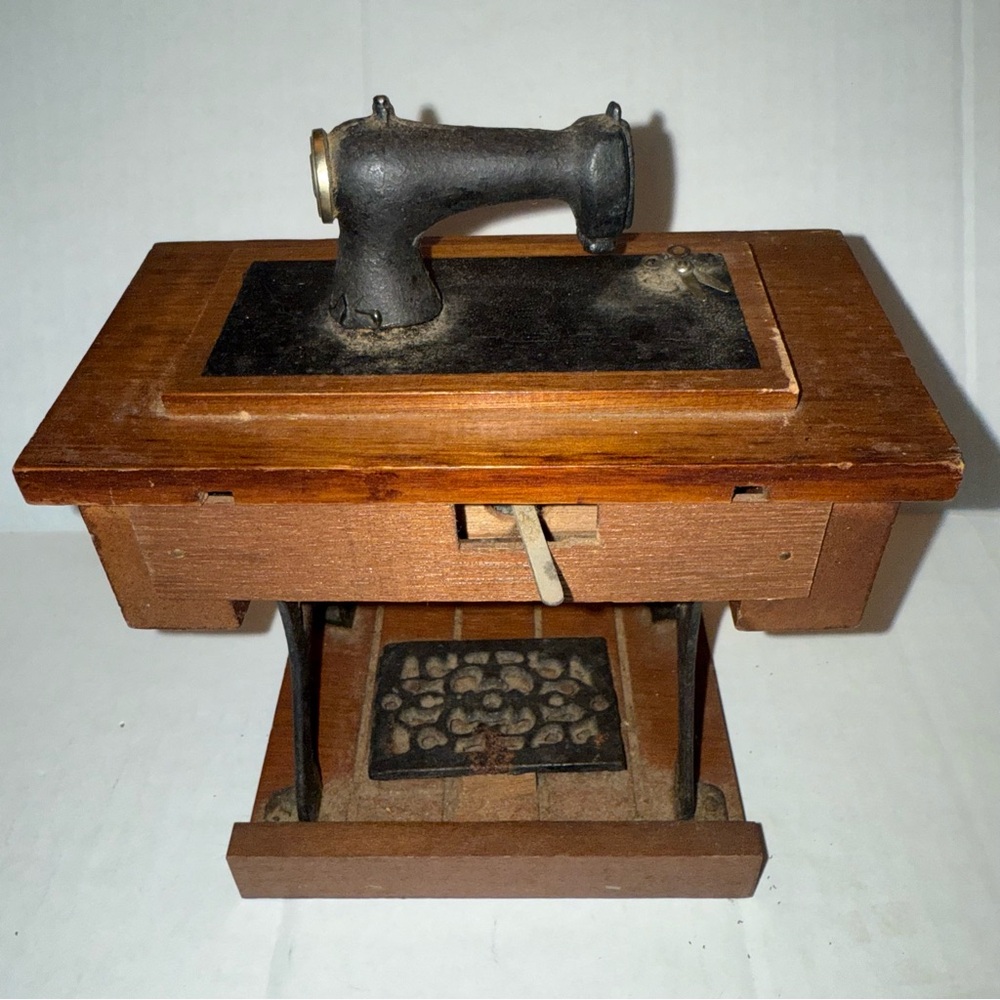 Vintage Wooden Sewing Machine Music Box Model